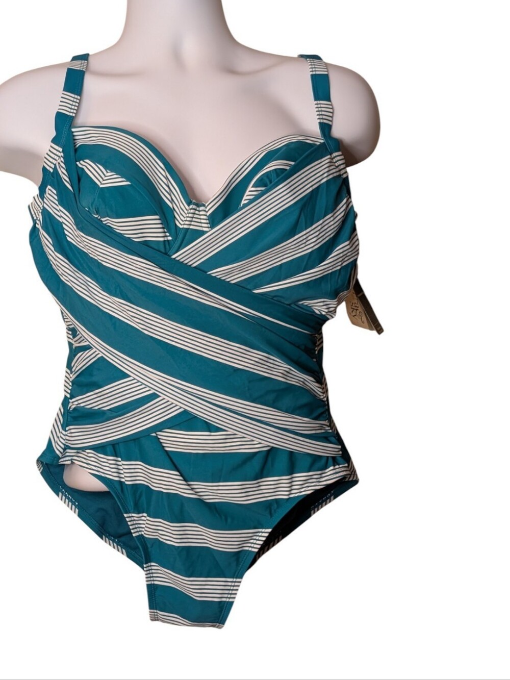 NWT Terra & Sky Cabo Bar Stripe Plus Size Underwire One Piece Swimsuit size 14W